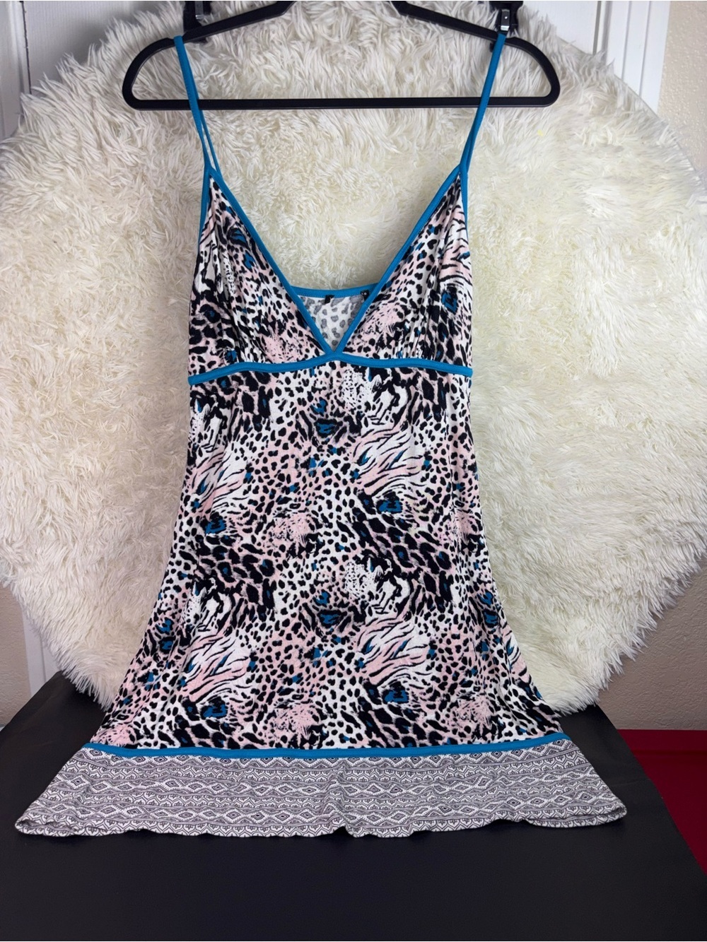 VENUS Blue-Trim Animal Print Slip Dress NWOT S-M